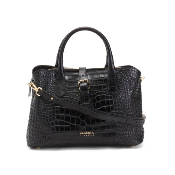 PELLETTERIA CLAUDIAItaly Croc Leather Satchel With Triple Compartment Entry